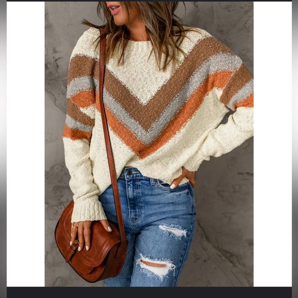 Asyoly Women Stripe Color Block Knit Sweater -L - Picture 1 of 4